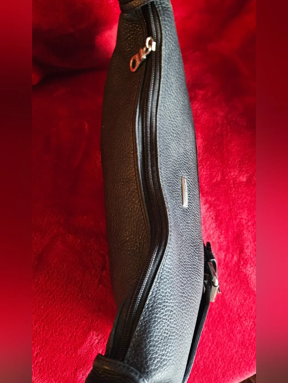 Black Pebbled Leather Shoulder Bag with Buckle Accent